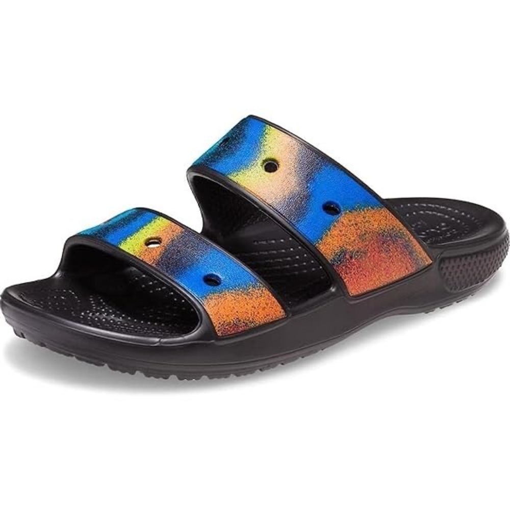 Crocs Classic Sandal Solarized Spray Dye Black Multi Color Slide Mens 6 Womens 8